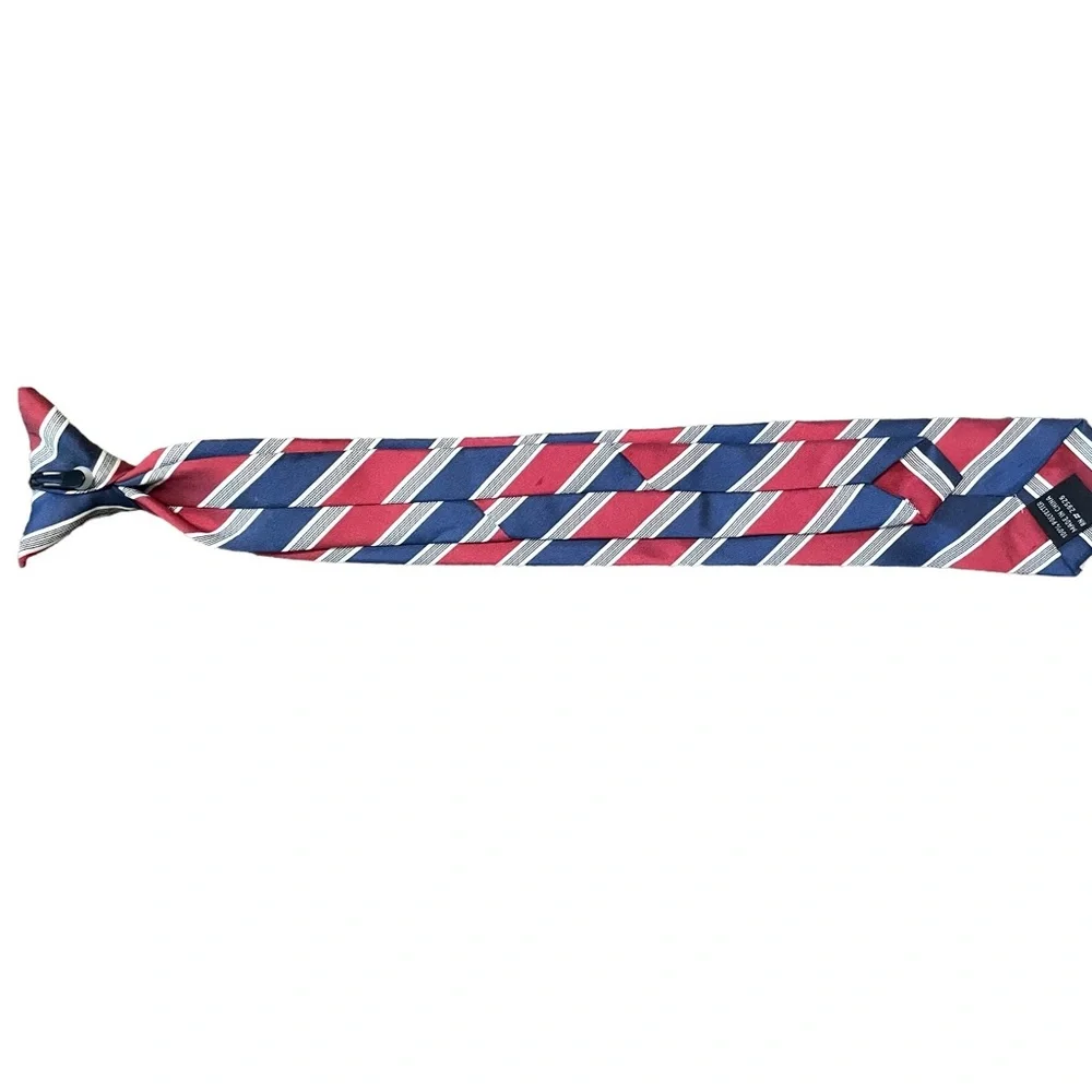 Boys clip on tie red white blue and grey